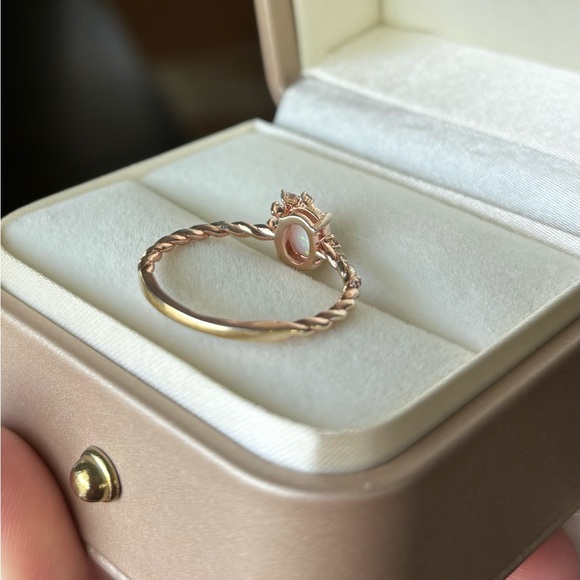 Handmade 18K Rose Gold Vermeil Opal and White Zircon Ring Size 10 - Picture 5 of 11